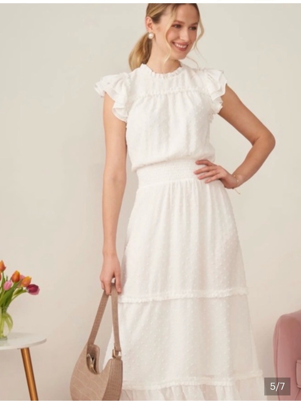 CeCe White Textured Ruffle Dress - Picture 5 of 12